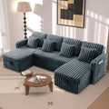 107 Sectional Sleeper Sofa with Pull Out Bed Comfy Fluffy Plush Corduroy Cloud Sectional Couches for Living Room U Shaped Modular Couch with Storage Chaise Cup Holder &amp USB Charger Dark Grey