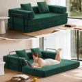 Convertible Floor Sofa Bed Fold Out Floor Couch with Pillow Back &amp Armrest Compressed Couch with Fixed-Shape Frame Corduroy Foldable Sleeper Sofa Bed for Living Room Bedroom Dark Green