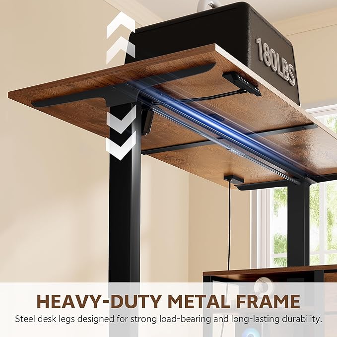 47 Inch L Shaped Standing Desk with 3 Drawers Electric Standing Desk with Storage Computer Desk Adjustable Height with Power Outlets 4 Memory Presets for Home Office Rustic Brown