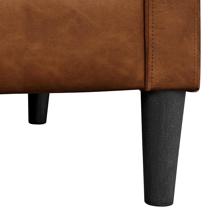 Topeakmart Faux Leather Recliner Sofa Mid-Century Modern Single Reclining Chair Adjustable Back &amp Footrest Tufted Upholstered Sofa with Pocket Spring Living Room Bedroom Home Theater Brown