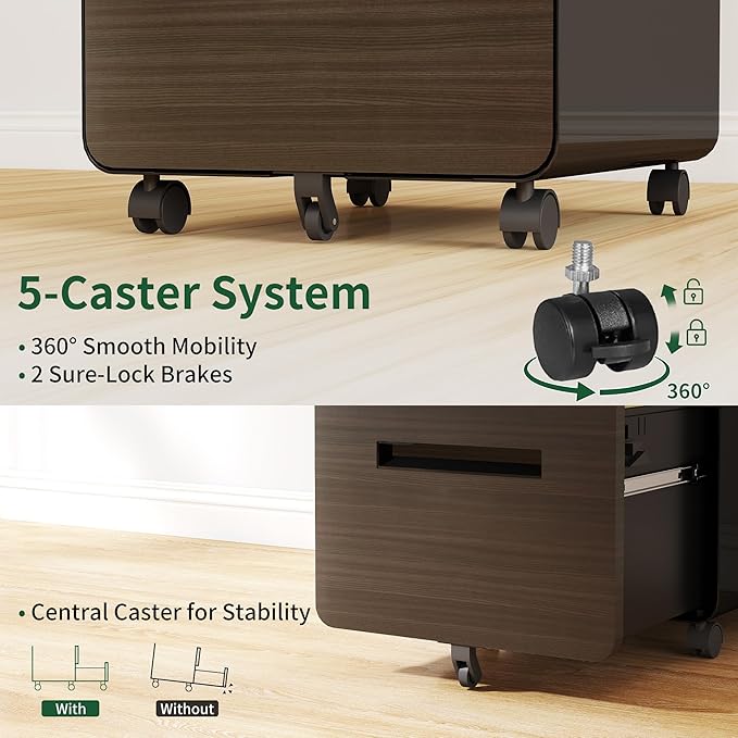 3-Drawer Mobile File Cabinet with Lock Black Small Under Desk Metal Rolling Filing Storage Cabinets with Casters for Home Office Fully Assembled Holds A4/Letter Files (Black+3-Drawer)