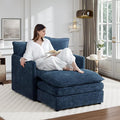 SLEERWAY Oversized Chair with Ottoman Set Modern Comfy Living Room Chenille Single Large Cloud Couch Lounge Chair Indoor for Bedroom Office Apartment Blue