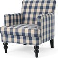 Christopher Knight Home Evete Tufted Fabric Club Chair Blue Checkerboard Dark Brown 32D x 28.75W x 34.5H in