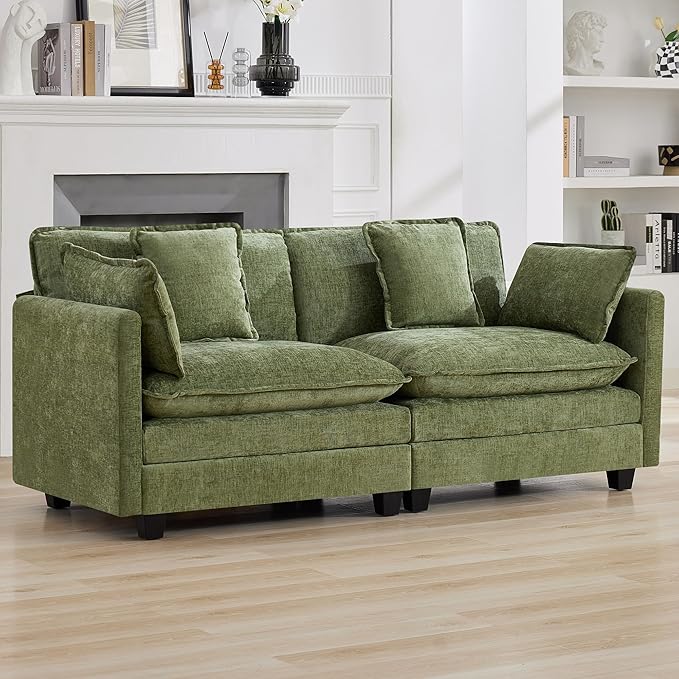 76'' Cloud Deep Seat Loveseat Upholstered Chenille Modular 2-Seats Sectional Sofa Couch Modern Comfy Settee Loveseat for Living Room Set Small Apartment Green