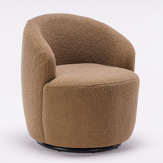 Swivel Barrel Accent Chair Modern Teddy Upholstered 360° Swivel Chair Leisure Chair Single Sofa for Adults Teens for Living Room Hotel Bedroom Office Coffee Shop (Coffee + Upholstered + Foam)