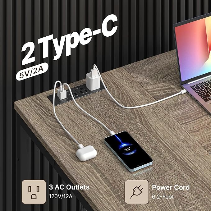 Gizoon 53 Inch L Shaped Computer Desk with Drawers Corner Desk with Power Outlets &amp Reversible Storage Shelves with CPU Stand and 2 Hooks for Home Office Gaming (Grey)