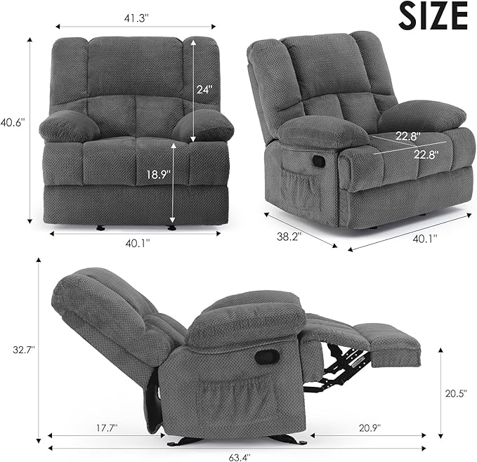Stary Oversized Rocking Rocker Recliner Chair for Living Room Adults