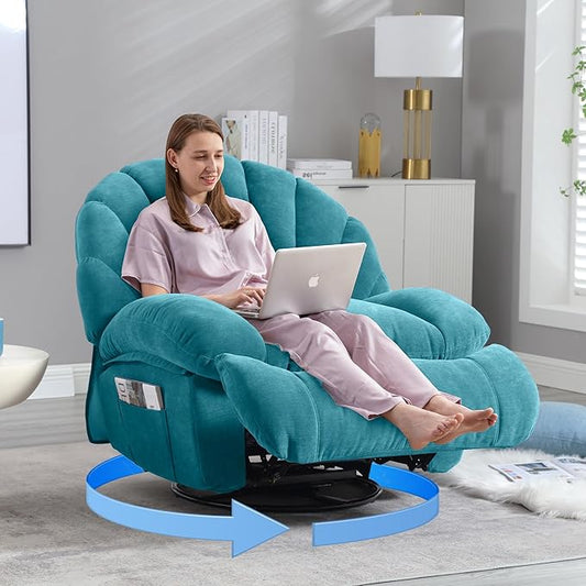 Swivel Rocker Recliner Chair – Shell Shape Manual Big Tall Single 360° Swivel Reclining Sofa with Storage Pockets | Small Space-Friendly for Living Room/Bedroom (NO Massage &amp Heat Green)