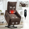 Small Power Lift Chair Recliner for Elderly Petite Power Recliner Chair with Massage and Heat | USB | High Back | Push Button | Side Pockets Liviing Room Easy Assembly (Chenille Brown)