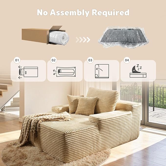 67x48 Oversized Chaise Lounge Chair Indoor Upholstered Sofa Bed with Plush Faux Fur Sleeper Couch Reading Chair Fluffy Cloud Sofa for Living Room Plush Beige
