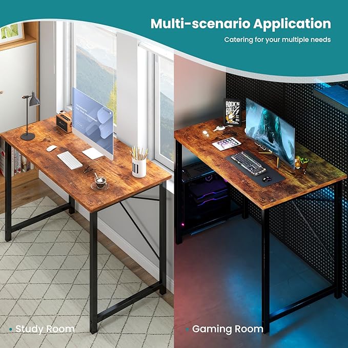 OLIXIS Small Computer Desk for Home Office 32 Inch Writing Desk for Small Spaces Study Table with X-Shaped Reinforcement Sturdy Bedroom Table with Scratch-Resistant Tabletop &amp Metal Frame Rust