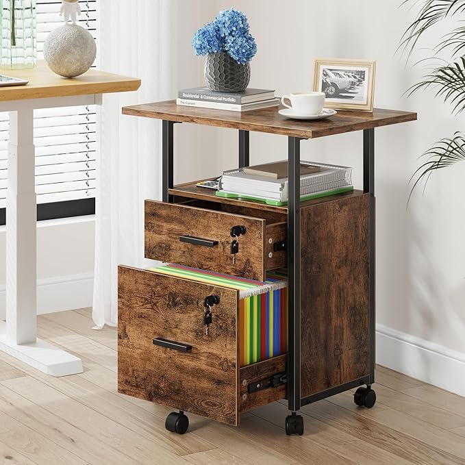 GYIIYUO 2 Drawer File Cabinet with 24'' Extended Desktop 2 Wood Drawer File Cabinet with 22'' Extended Desktop and Lock