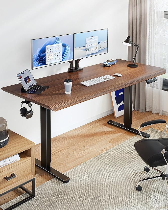 HUANUO Electric Standing Desks Frame with 265 lbs Dual MotorThick T-Shaped Desk Legs Made of Automotive Grade Steelfor Max 90″x31.5″ Desktop Height Adjustable Desk Frame for Home Office Frame Only