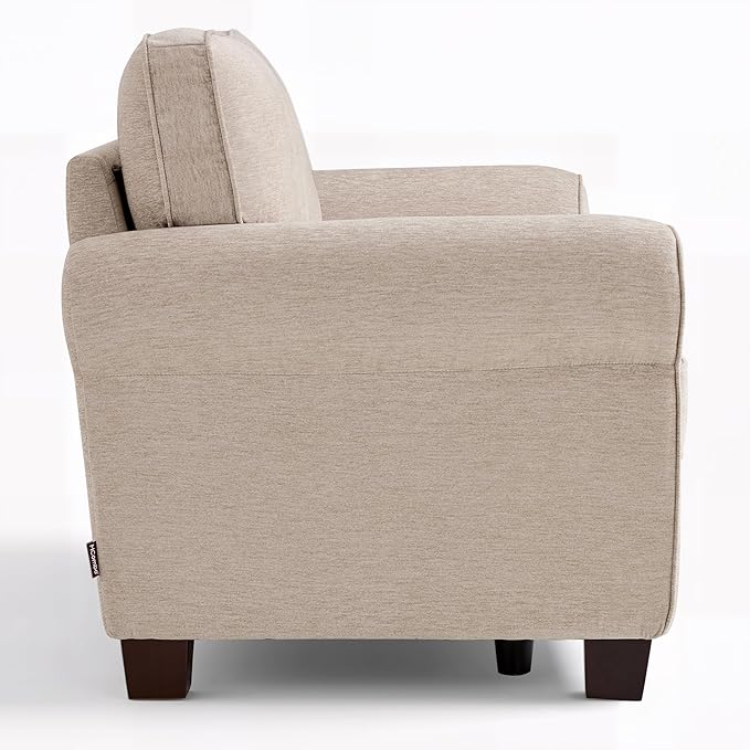 MCombo 67.7 Loveseat Sofa 2-Seater Small Couch for Small Spaces Classic Rolled Arm Upholstered Sofa with Solid Wood Legs for Living Room Removable Cover Chenille Fabric VE730 (Beige)