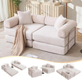 73 Convertible Sleeper Sofa Bed Corduroy Boneless Couch in a Box 4-in-1 Folding Mattress Loveseat Couch Comfy Modular Foldable Floor Sleeper Sofa with 2 Pillows and Fixed-Shape Frame (Beige 73)