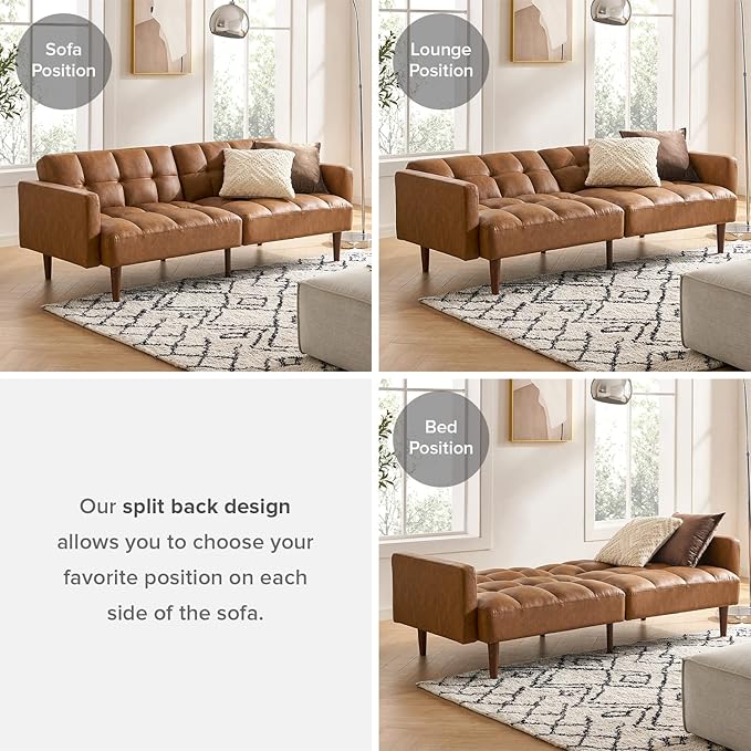 mopio 76.4 Futon Sofa Bed Couch Loveseat Sleeper Sofa Mid Century Modern Futon Couch Sofa Cama Couches for Living Room (Aaron PU Pecan Brown)