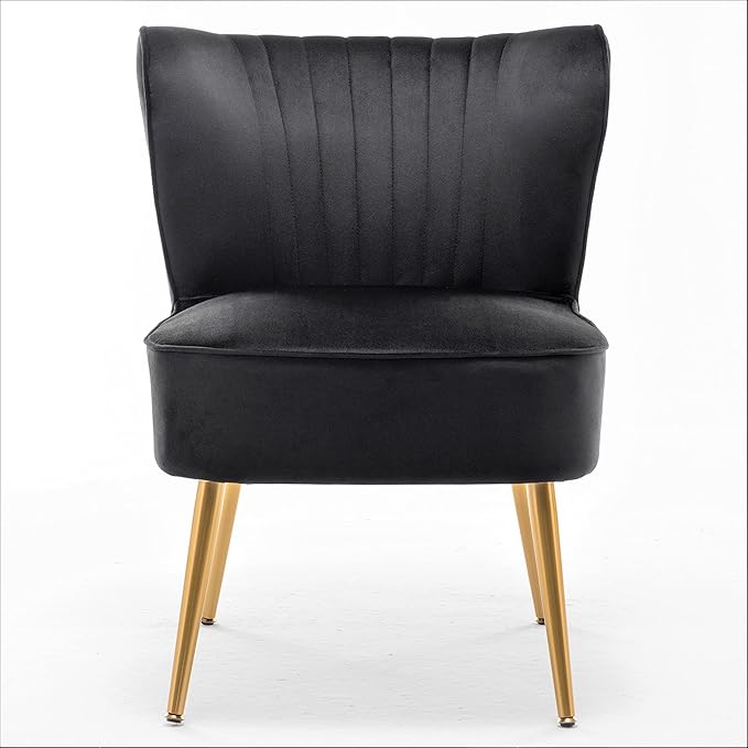 Modern Velvet Accent Chair for Living Room Bedroom or Entryway Stylish and Comfortable Armless Design with Metal Legs Black