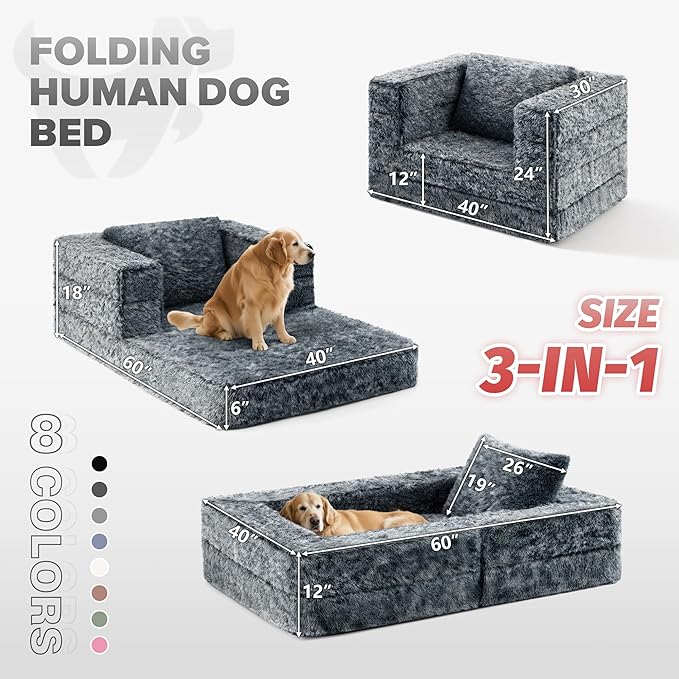 HABUTWAY Convertible Sofa Bed 3-in-1 Futon Sofa Bed with Pillow Foldable Pull Out Floor Sofa Bed with Removable Cover Plush Boneless Couch for Living Room/Bedroom/Dorm