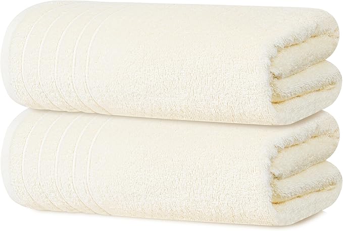 Tens Towels Pack of 2 Extra Large Bath Sheets 35 x 70 Inches 100% Cotton Larger &amp Lighter Weight Quicker to Dry Super Soft &amp Absorbent Oversized Bath Towels Cream