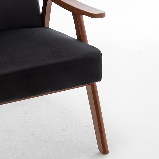 Accent Chair with Microfiber Upholstery and Solid Wood Frame Classic Mid-Century Modern Living Room Furniture for Extra Seating Black