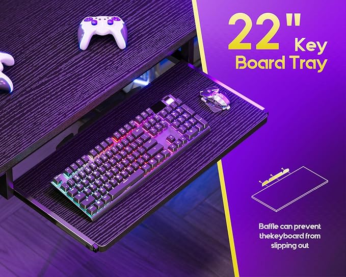 AODK 59 Inch L Shaped Desk with 4 Drawers Gaming Desk with Led Lights &amp Power Outlets Computer Desk with Pegboard &amp Keyboard Tray Reverisble Home Office Desk with Storage Shelves &amp CPU
