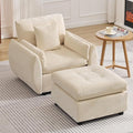 30 Modular Cloud Accent Chair with Ottoman Deep Seat Tufted Chenille Sofa Chair with Curved Arms Upholstered Reading Chairs for Living Room Bedroom Beige