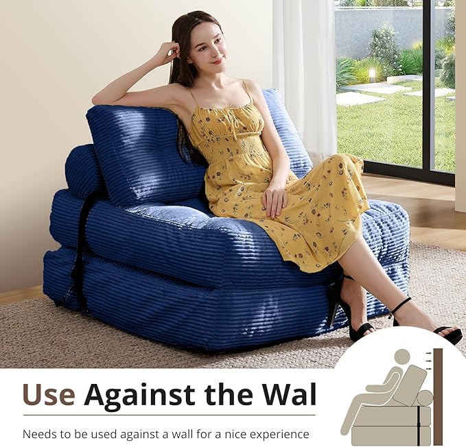 Folding Sofa Bed Convertible Sleeper Chair with Pillow Foldable Mattress with Back Support Portable Floor Sofa Lounge for Living Room Bedroom Dorm