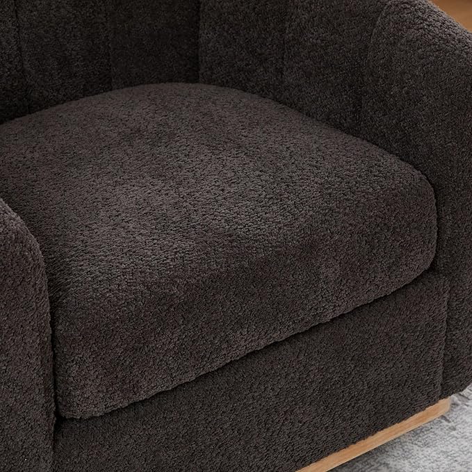 32 W Swivel Barrel Chair Boucle Chenille Accent Chair Upholstered Tufted Club Armchair Single Sofa Chairs with Metal Base for Living Room Family Room Bedroom Lounge Area Office (Charcoal)