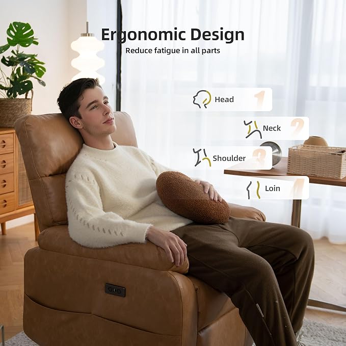 Massage Chair Recliner with HeatManual Recliner Chair for AdultsLazy Boy Recliner Chair with Cup Holder2 PocketsAdjustable BackrestFootrestOversizedHeavy Duty (Brown 4)