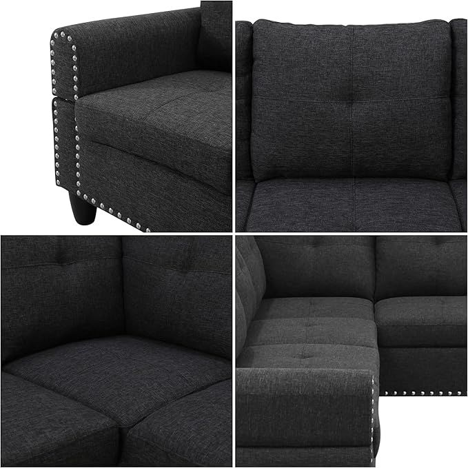L Shaped Couch Modular Sectional Sofa with Chaise Modern Modular Sofas Furniture Sofa Couches for Living Room/Apartment/Office/Bedroom Black Grey