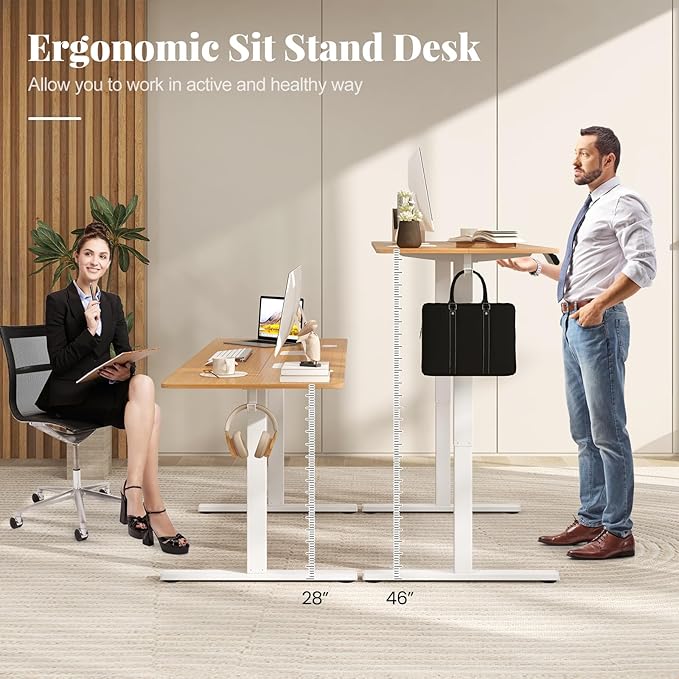 Giantex 63 x 24 Electric Standing Desk with Adjustable Height Stand up Computer Workstation with Cable Hole Hook Modern Gaming Table Ergonomic Sit Stand Desks for Home Office (Natural)