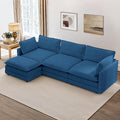 112 L Shaped Couch Modern Modular Sectional Sofa with Movable Ottoman 4-Seater Comfy Cloud Couch with Corduroy Deep Seat and Pillow for Living Room Bedroom and Apartment Blue