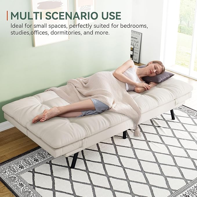 Opoiar 71 L Covertible Futon Sofa BedFaux Leather Futon Couch Memory Foam Modern Loveseat Sleeper Small Splitback Sofa Couches for Living RoomRVHome OfficeApartmentWhite