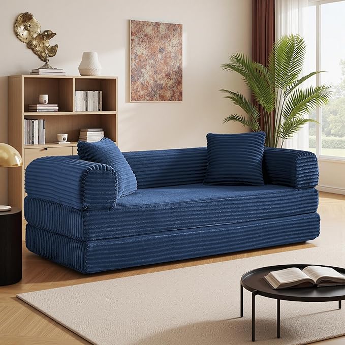 Boneless Couch Versatile Couches for Living Room No-Install Sofa Bed Corduroy Futon Soft Cloud Couch with Pillows for Bedroom Game Movie
