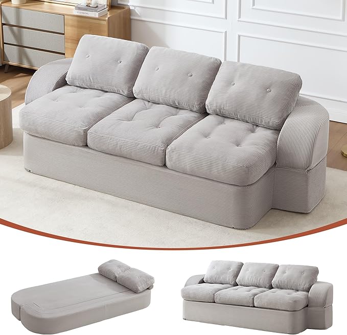 Convertible Sofa Bed3-Seater Boneless Couches for Living Room 2 in 1 Folding CouchFold Out Floor Couch with PillowsCloud Floor LoveseatFloor Futon Sleeper for Living Room Bedroom LoungeLightGray