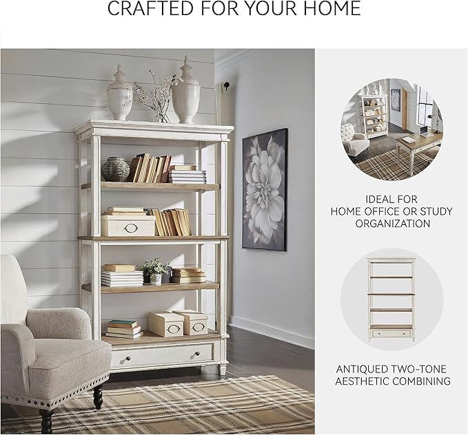 Signature Design by Ashley Realyn French Country 75 Bookcase with Drawer Chipped White