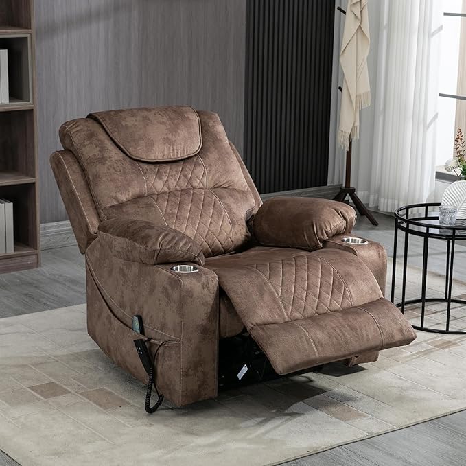 Oversized Power Lift Recliner Chair for Big and Tall 400 LBS Dual Motor Electric Recliner with Heat Massage 180° Zero Gravity Sofa Chair for Living Room Home Theater Velvet Brown