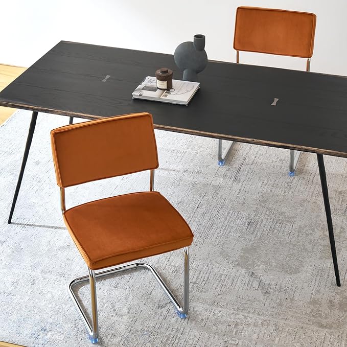 Orange Velvet Dining ChairsMid Century Morden Dining Chairs Minimalistic Style Kitchen &amp Dining Room Chairs Upholstered Comfort Chairs with Chrome Metal Legs Set of 2