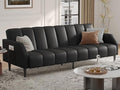 Fadware Faux Leather Couch Convertible Futon Sofa Bed with Adjustable Backrest Mid Century Leather Sofa Loveseat with Side Pockets&amp Metal Leg Modern Leather Sleeper Sofa for Living Room Bedroom