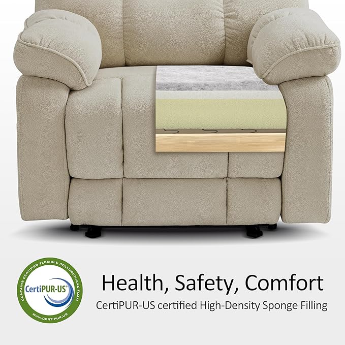 MCombo 27'' Oversized Recliner Power Recliner Chair for Big and Tall Zero Gravity Recliner with USB Charge Ports Side Pockets for Living Room Fabric PR677 (Beige)