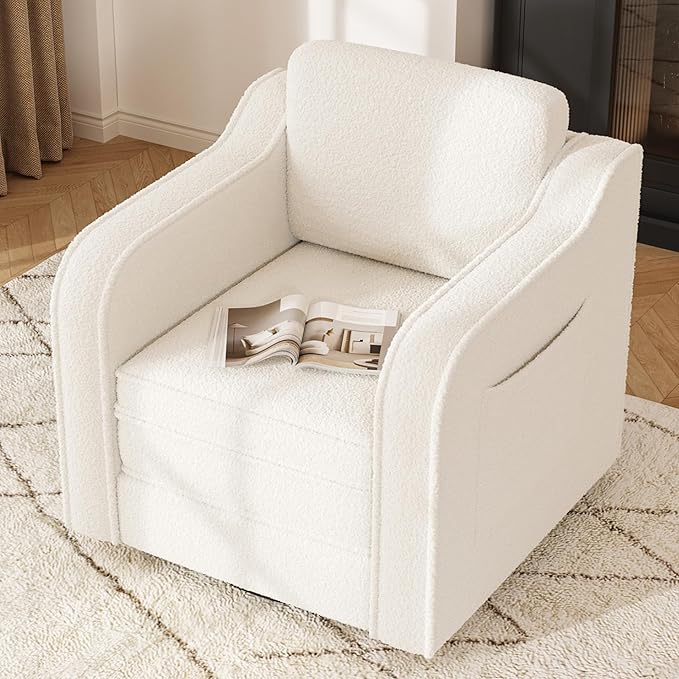 Swivel Accent Chairs for Living Room 30 Inches Modern Arm Chair Upholstered Armchair Single Sofa for Bedroom Apartment Reading Room White