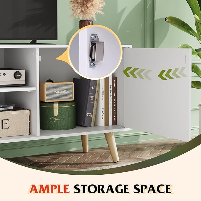 WLIVE TV Stand for 55 Inch TVs Entertainment Center with Storage Cabinet Mid-Century TV Stands for Living Room and Bedroom 50 TV Console White