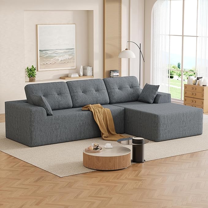 Ball &amp Cast 106 Modular Sectional SofaCloud Chenille Couch with Deep SeatBoneless L-Shaped SectionalModern Comfort Upholstered Sofa for Living RoomNo Assembly Required (Gray Right Facing Cha