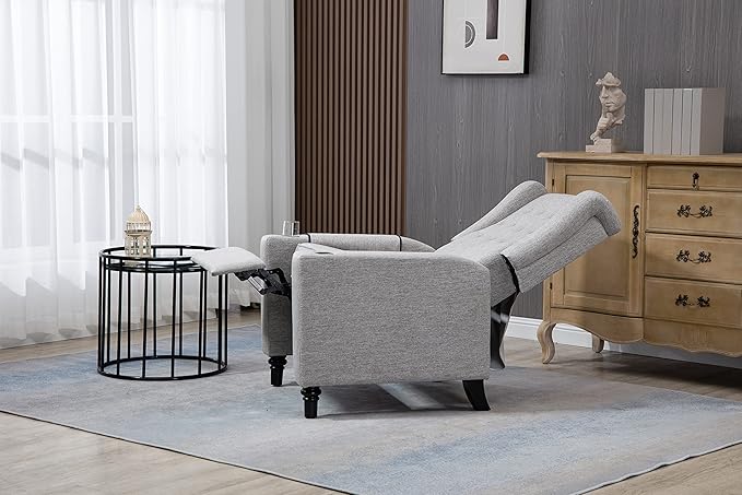 Generic Pushing Recliner Chair Modern Button Tufted Wingback Push Back Recliner Chair Living Room Chair Fabric Manual Single Reclining Sofa Home Theater Seating for BedroomLight Gray