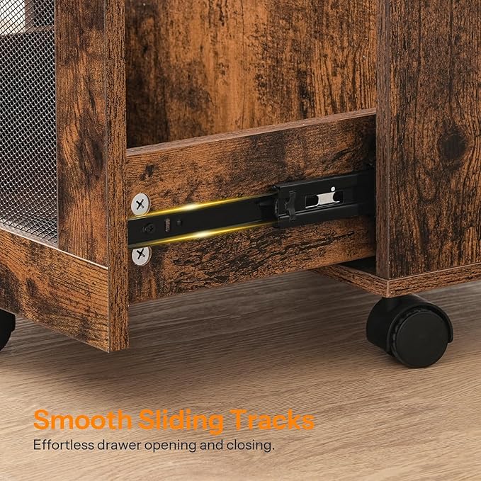 HOOBRO File Cabinet Rolling File Cart Under Desk Small Filing Cabinet File Organizer Box Home Office File Basket with Drawer for A4 Letter Files Rustic Brown and Black BF11WJ01G1