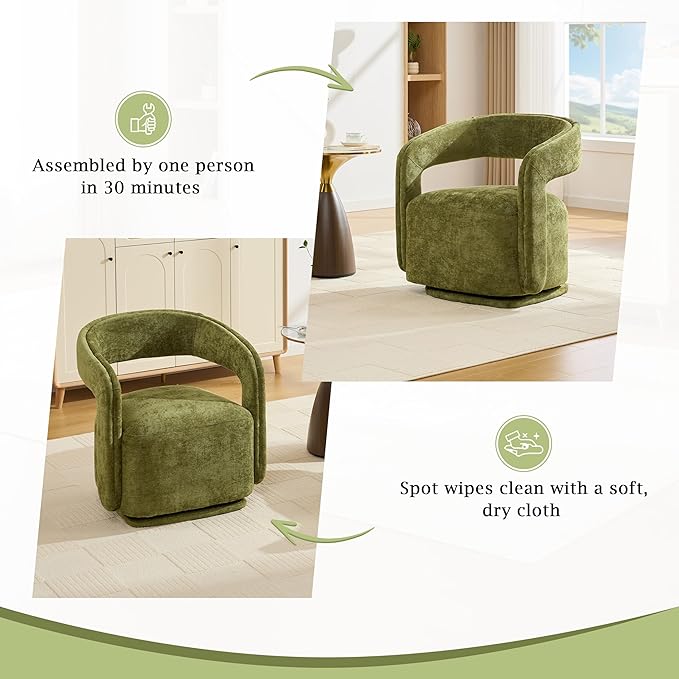 KEIKI Swivel Accent Chair Modern Barrel Chair for Lounge/Balcony 360° Rotation Ergonomic Design Easy Assembly Comfy Chenille Fabric