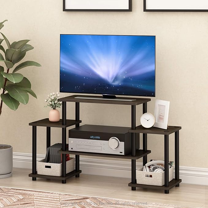 Furinno Turn-N-Tube No Tools Entertainment TV Stands Dark Brown/Black