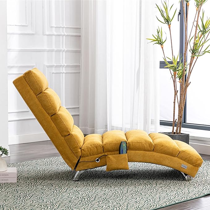 Electric Massage Chaise Lounge for Living Room Bedroom Linen Ergonomic Recliner Chair with Remote Control 5 Modes Massage