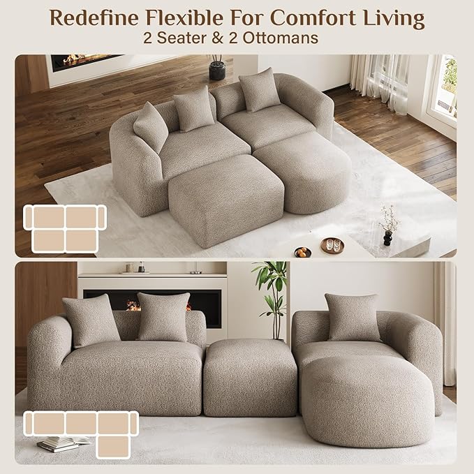 120 Curved Sectional Sofa Brown Cloud Couch Boneless Modular Sectional Couch for Living Room Oversized L Shaped Curved Couches Comfy Modern Sofa Plush Chenille with Ottoman Brown