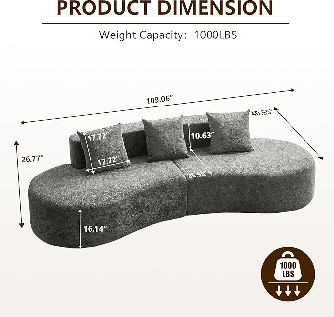 109 Modern Curved Sofa Raindrop Velvet Fabric 5 Seater Curved Shaped Sectional Couch for Living Room Bedroom Office No Assembly